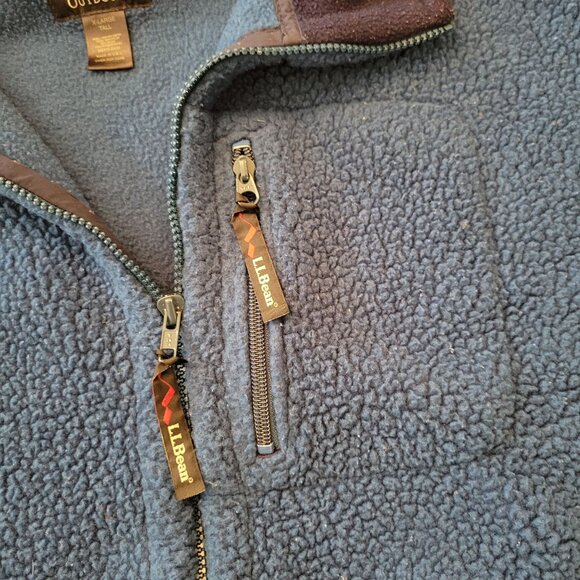 LL Bean XL Tall Blue Full Zip Fleece Jacket Pockets Stand Collar Deep Pile - Picture 3 of 6